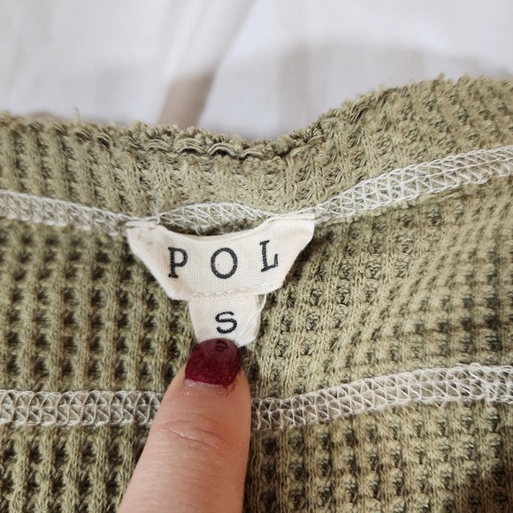 Pol Waffle Knit Over Sized Green Womens Patch Sleeve Sweater S - Picture 5 of 9